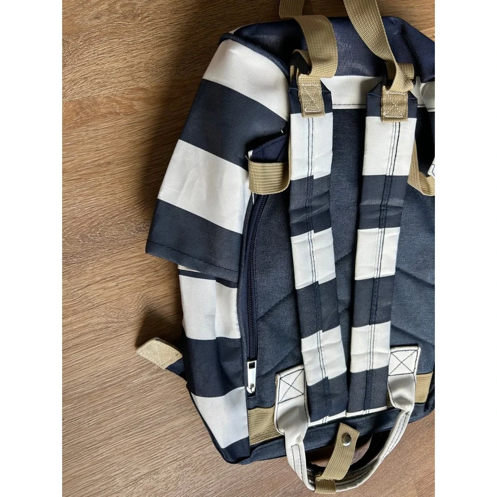 Moda West Striped Backpack Navy Blue White Doctor Bag Style NWT STYLE#4405